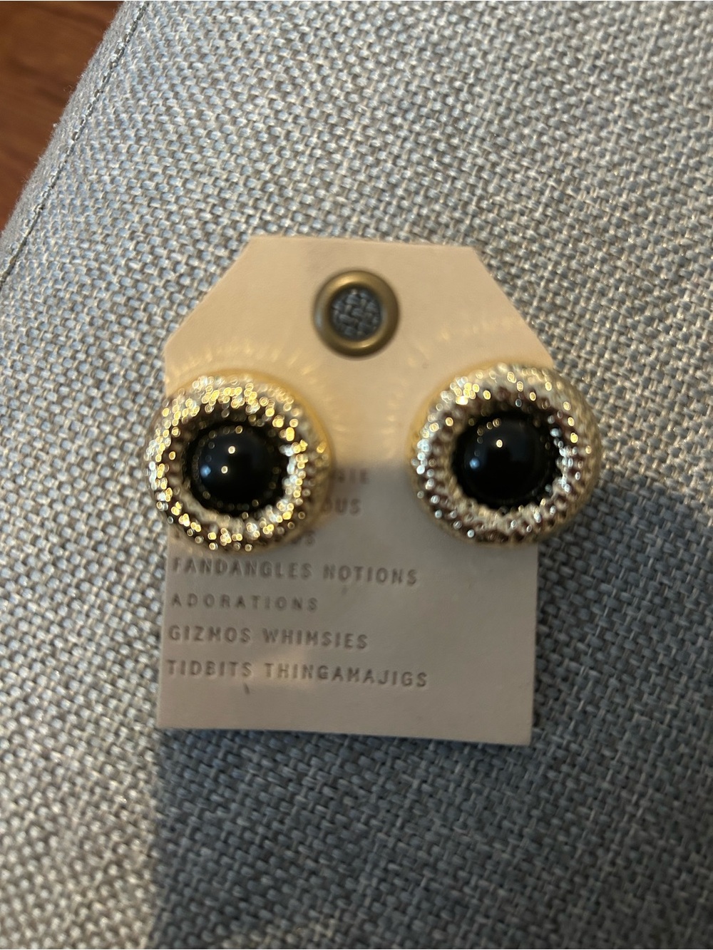 Anthropologie Gold-Tone Black Center Round Stud Earrings